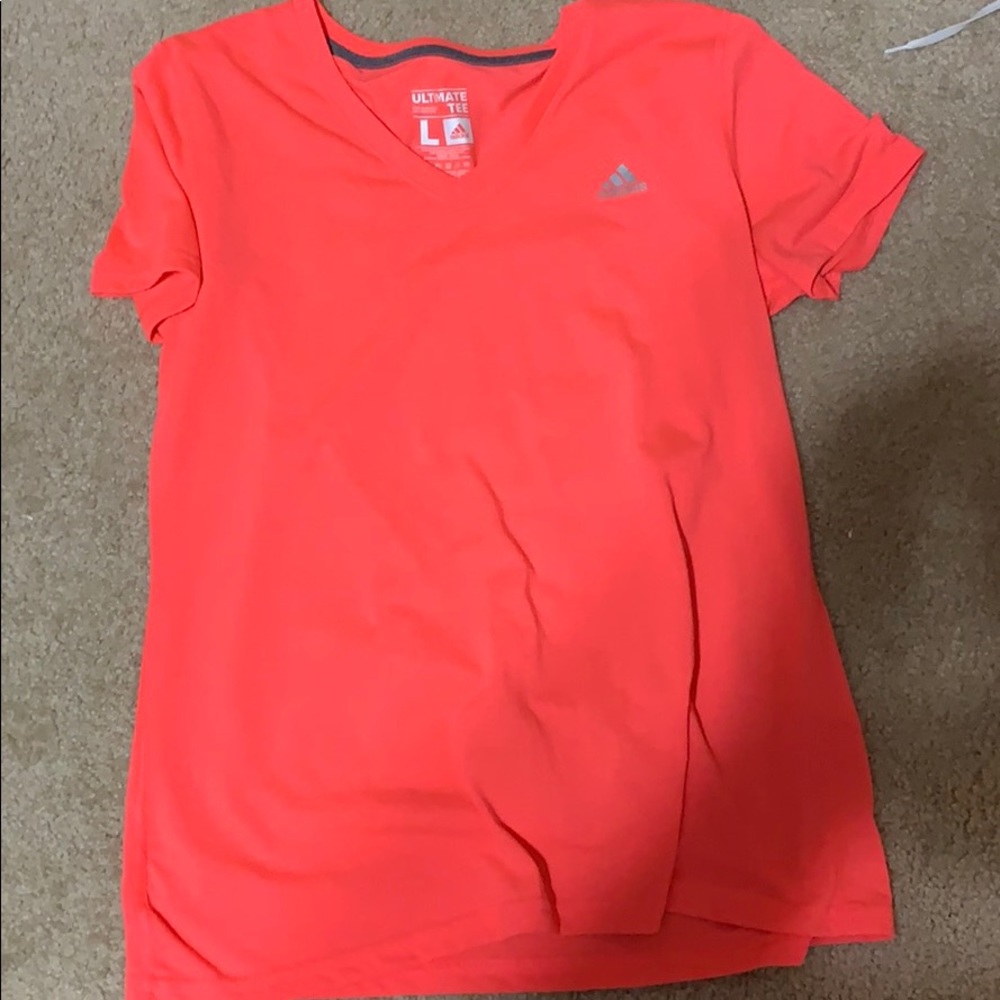 Neon pink adidas tee shirt